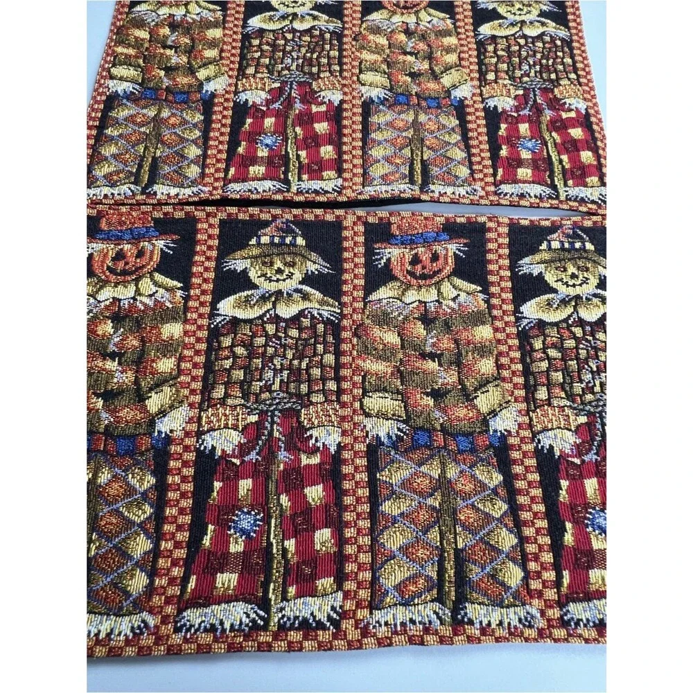 Set Of 2 Vintage Halloween Scarecrow Jack-O-Lanterns Tapestry Placemats
